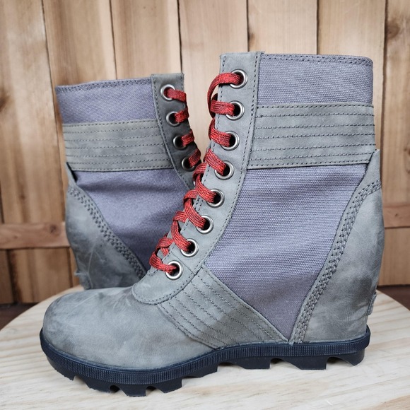 Sorel Boots Womens Size 7.5 Gray Lexie Wedge Lace Up Waterproof Shoes Ankle - Picture 6 of 8